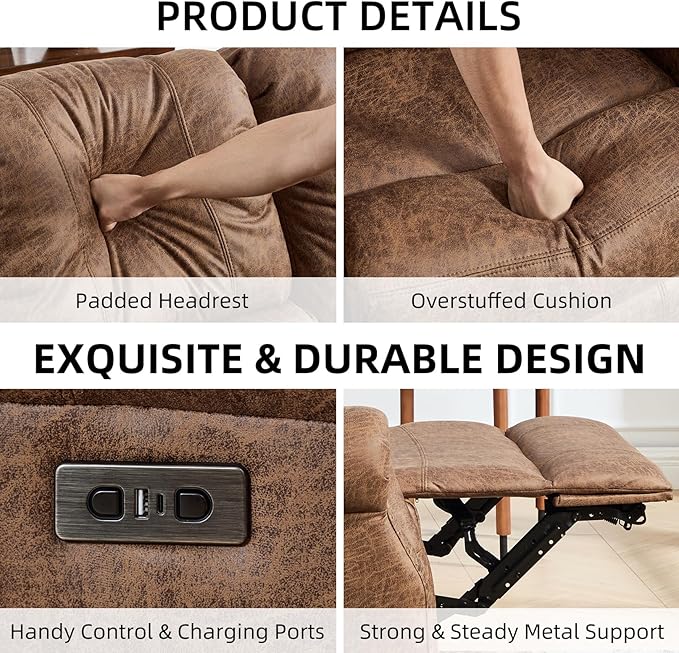 EBELLO Faux Leather Power Recliner Sofa Furniture Set, Included Electric