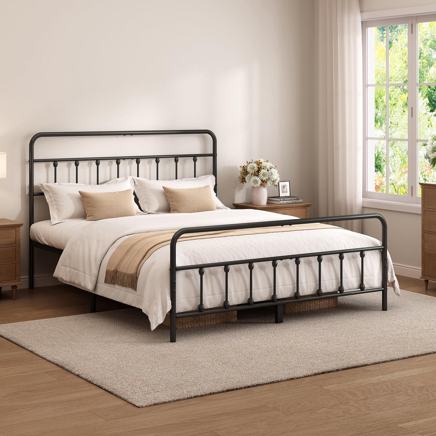 Chroark Full Size Black Metal Bed Frame with Headboard and Footboard, 12 Inch Underbed Storage Space, Heavy Duty Mattress Foundation with Steel Slat Support No Box Spring Needed