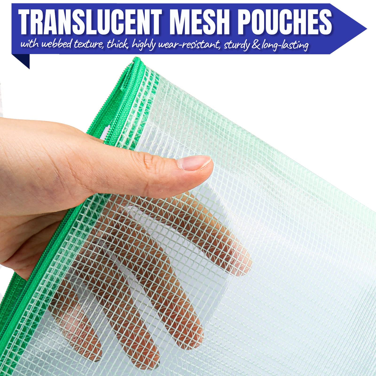 LEOBRO 20PCS Zipper Pouch, A4 Mesh Zipper Pouch Bags, Waterproof Bag, Mesh Bags for Classroom Organization, Toy Storage, School Supplies, Travel Essentials, File Jackets & File Pockets