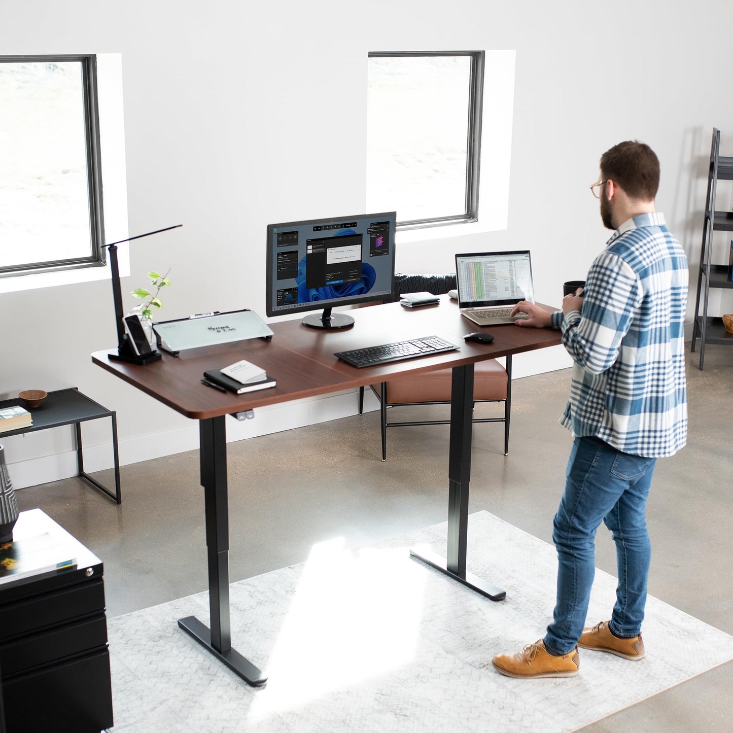 VIVO Electric 71 x 30 inch Stand Up Desk, Height Adjustable, Dark Walnut Top Black Frame, Home and Office Furniture Sets, DESK-KIT-0B7D