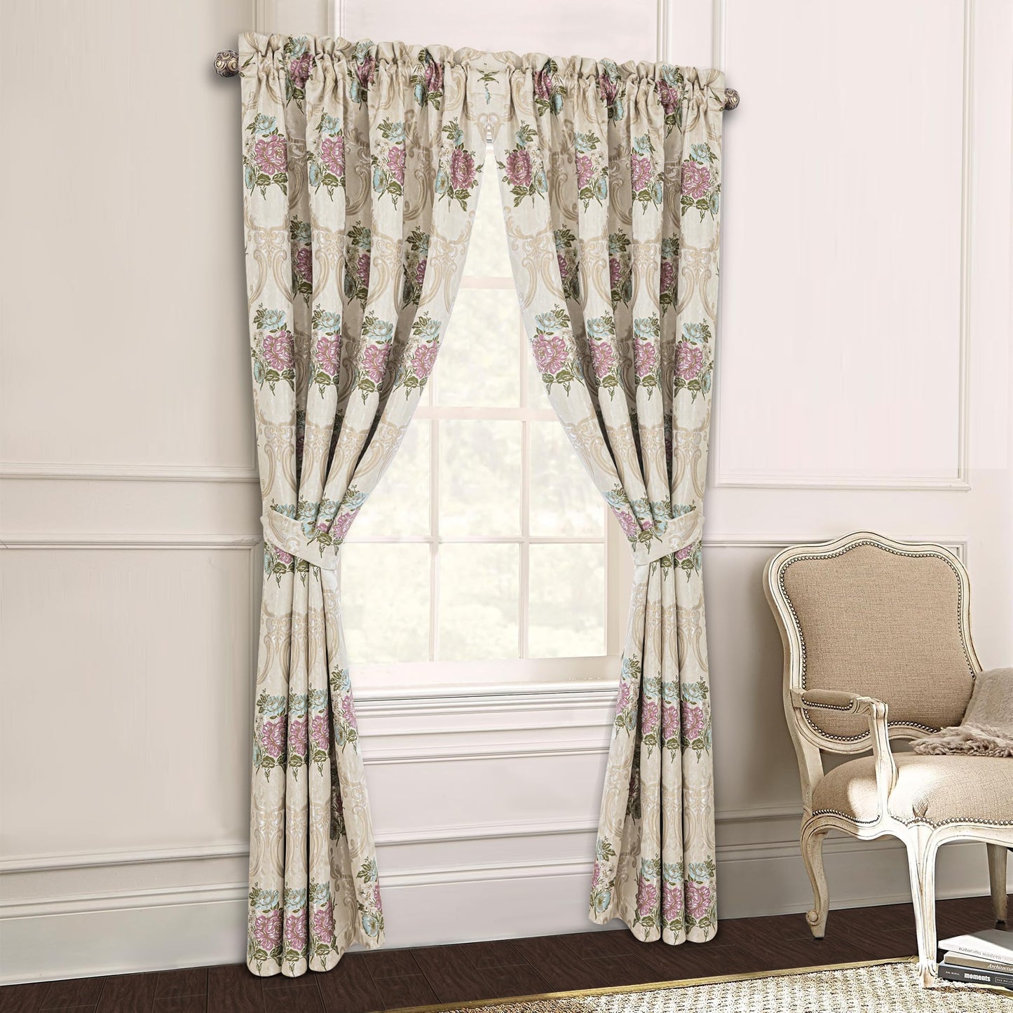 Loom and Mill Luxury Jacquard Curtains for Bedroom Living Room, European Style Curtains 2 Panels with Tiebacks, Elegant Window Curtain for Holiday Banquet Party Decor(52”Wx84”L, 2 Panels)