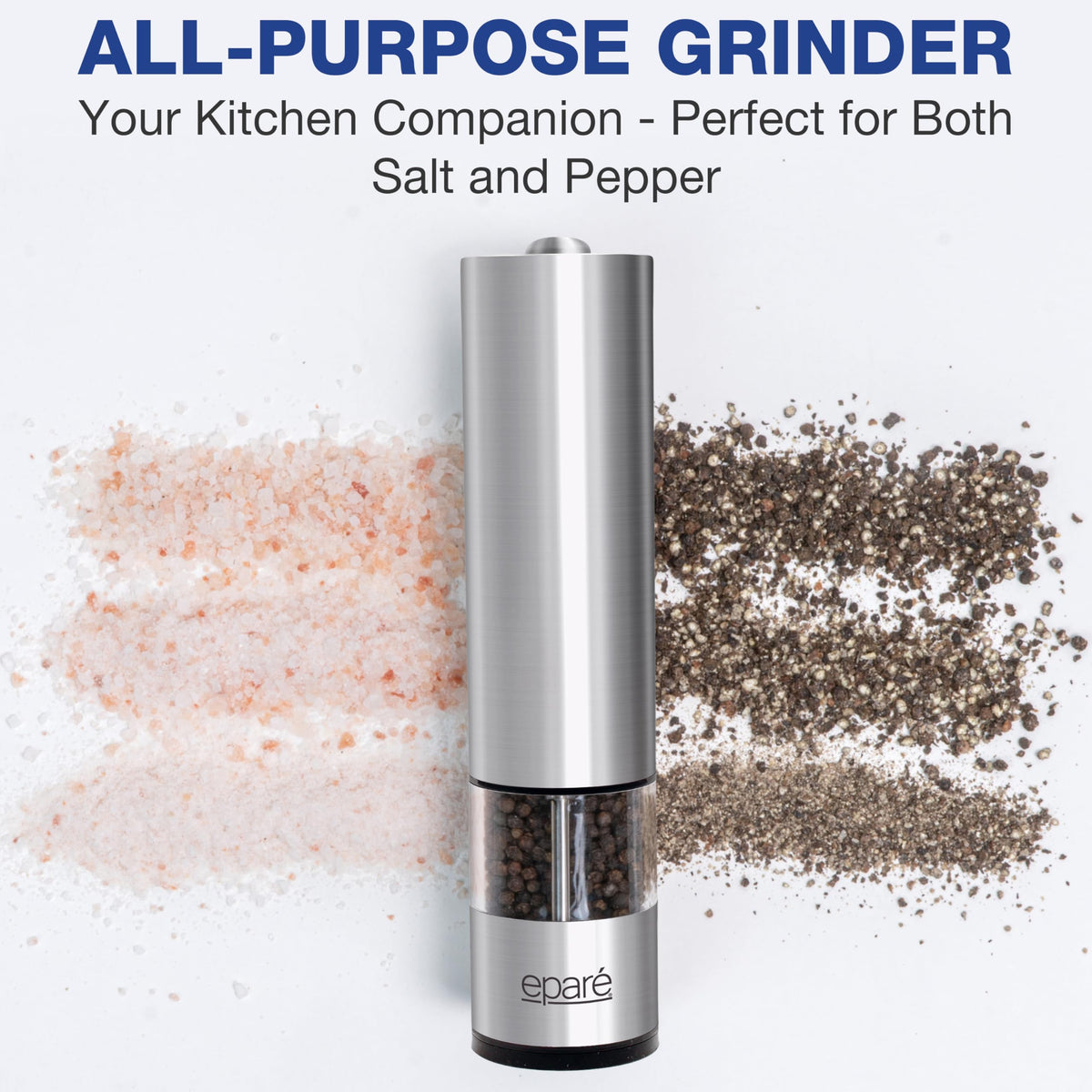 Eparé Egg Topper Cutter & Electric Salt and Pepper Grinder Mill - Egg Cups & Holder for Soft Boiled Eggs & Battery Operated Ceramic Burr Pepper Grinder Refillable