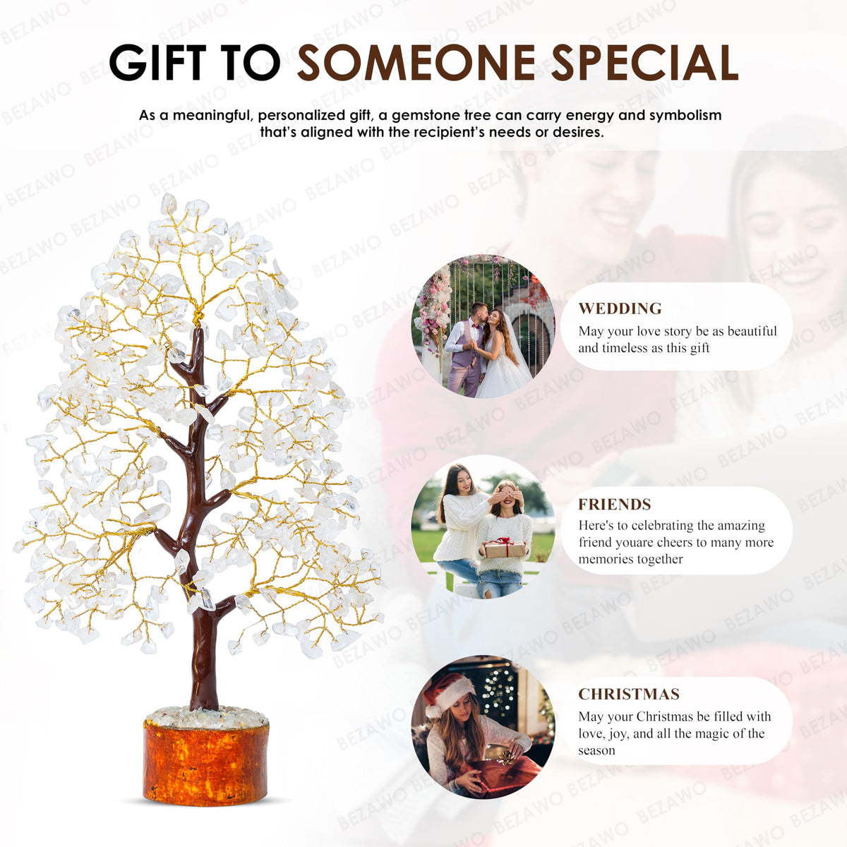 Crocon® Clear Quartz Crystal Tree of Life, Birthday Gifts for Women & Men, House Decor for Shelf Healing Crystals, Spiritual Gift Room Decor, House Warming Gifts New Home, Birthday Gift for Mom