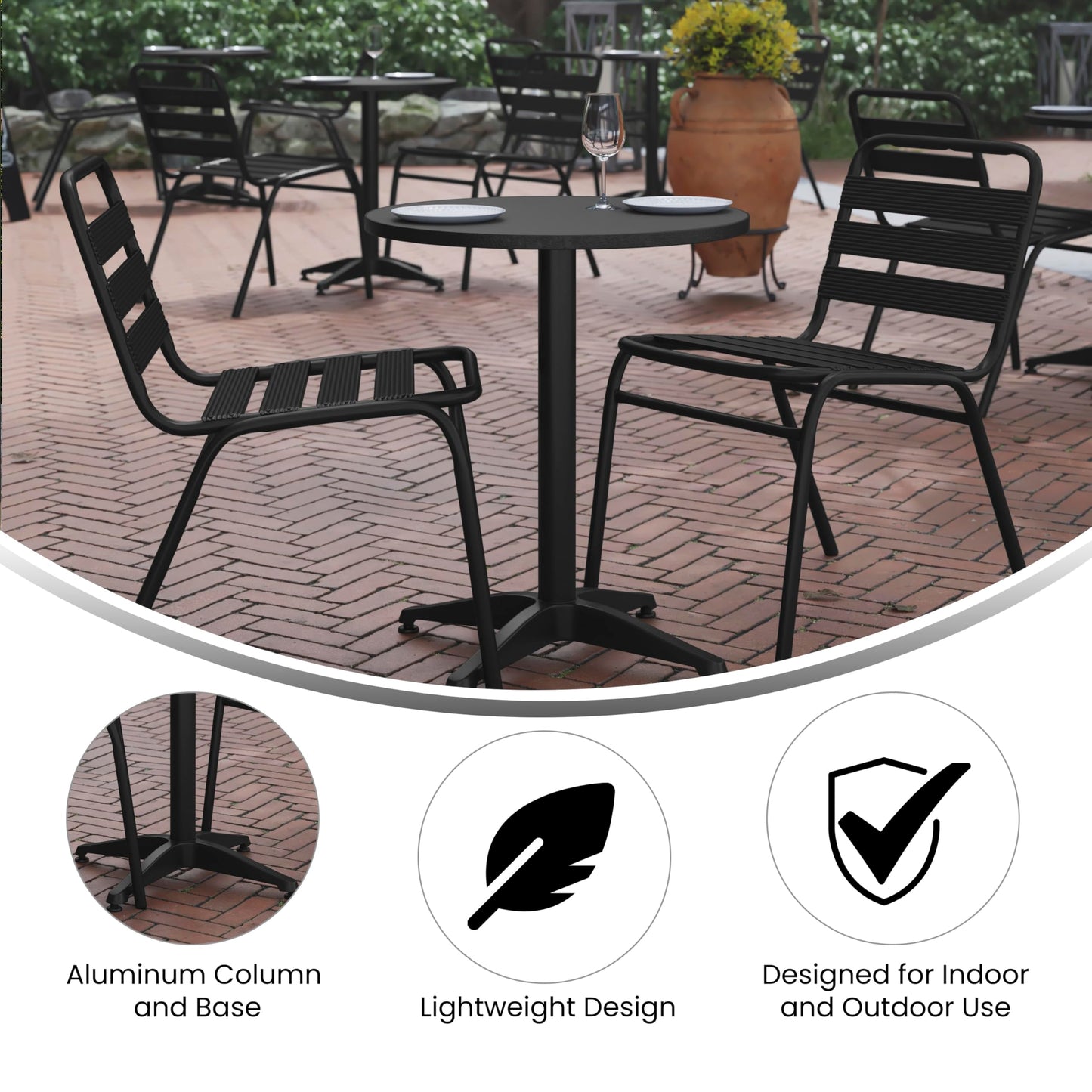 Flash Furniture Mellie 23.5'' Round Metal Indoor-Outdoor Table with Base, Black