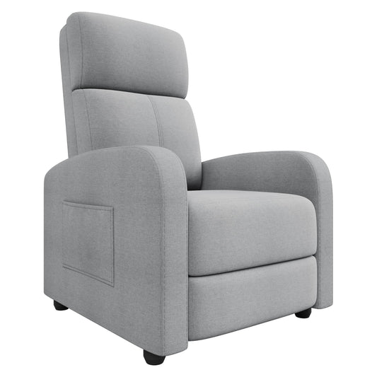 Manual Recliner Chair for Adults, Linen Upholstered Reclining Armchair with High Back & Retractable Footrest, Compact Single Sofa with Side Pocket for Nursery, Bedroom & Living Room, Grey