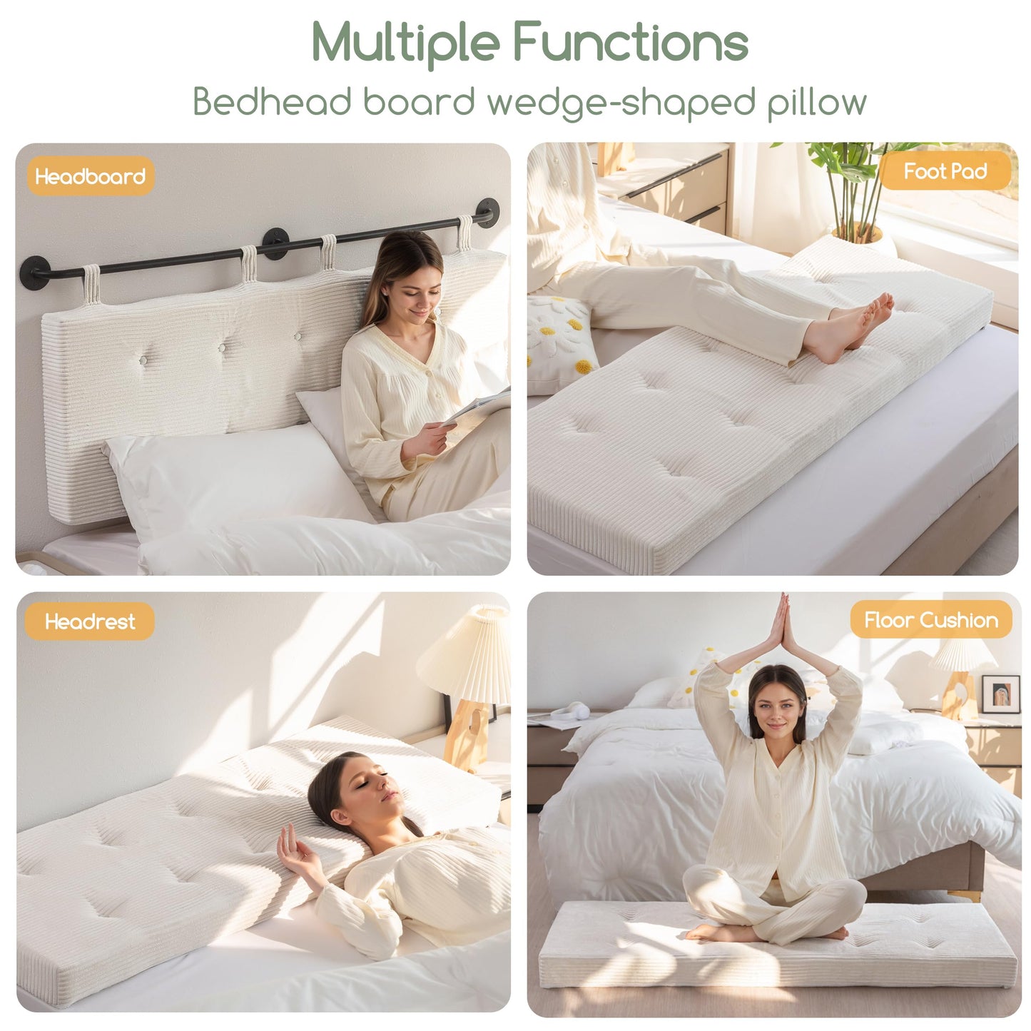 HIGOGOGO Wall Mounted Headboards for Queen Size Bed, Hanging Head Board Wall with Button Tufting, Adjustable Height Headboard for Bedroom,Beige