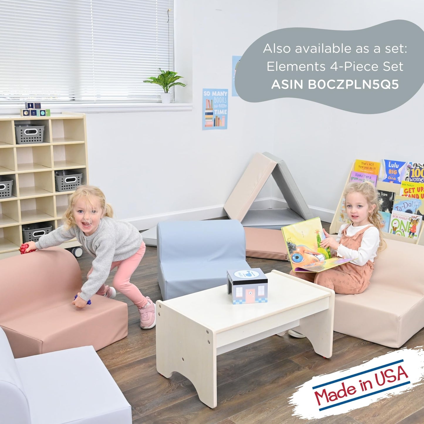 Children's Factory Library Lounger, Flexible Seating Classroom Furniture, Comfy Kids Chairs, Fog Blue, Single Lounger