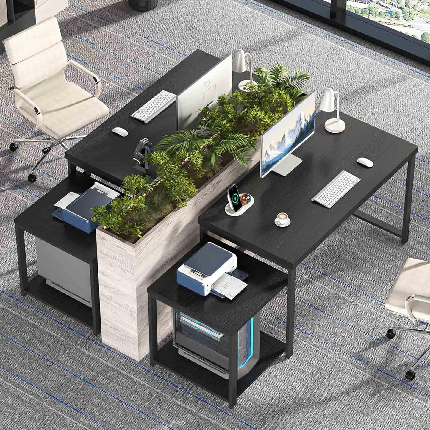 FOLUBAN Large Home Office Desk, Black Computer Desk with Storage Shelves, Modern Wood Writing Study Gaming Table for Bedroom Living Room, 63 Inch