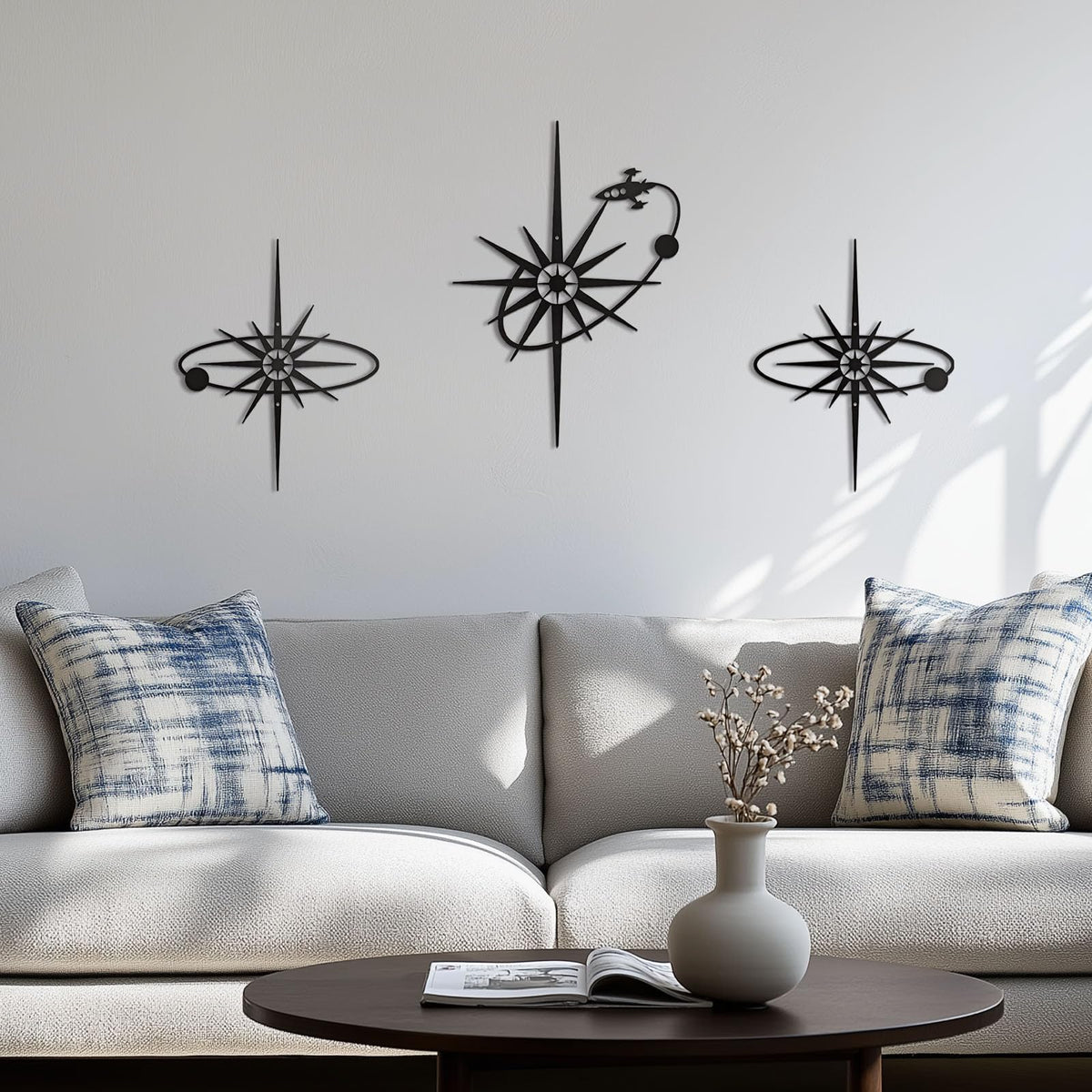 OYEFLY 3 Pieces Metal Wall Art Sun Moon Stars Sculpture (style 1)