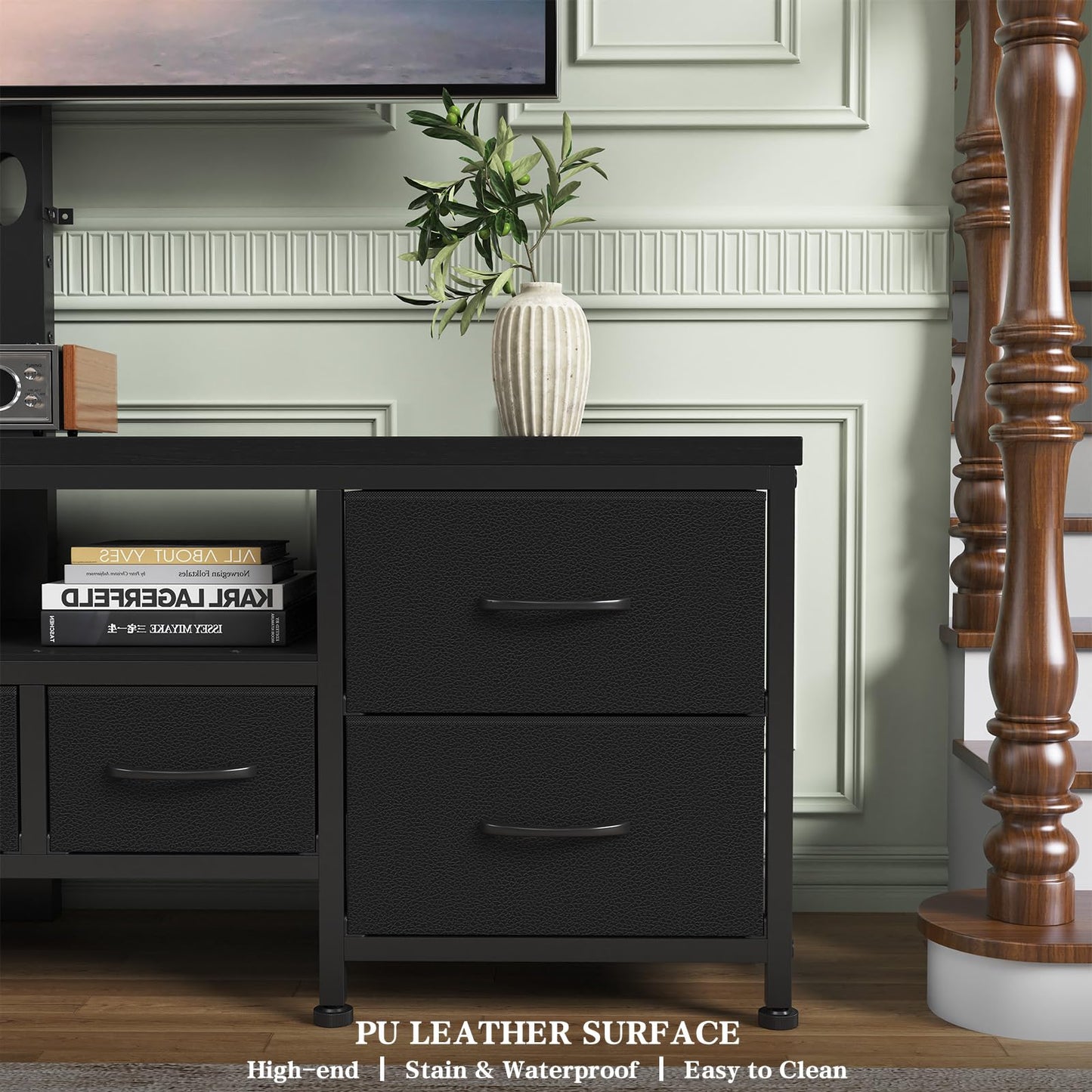 DrawXynth TV Stand with Mount for 45/55/65/75 inch TVs, 51.2" Dresser TV Stand Entertainment Center with 7 Fabric Drawers, Open Storage Shelves, Media Console for Living Room