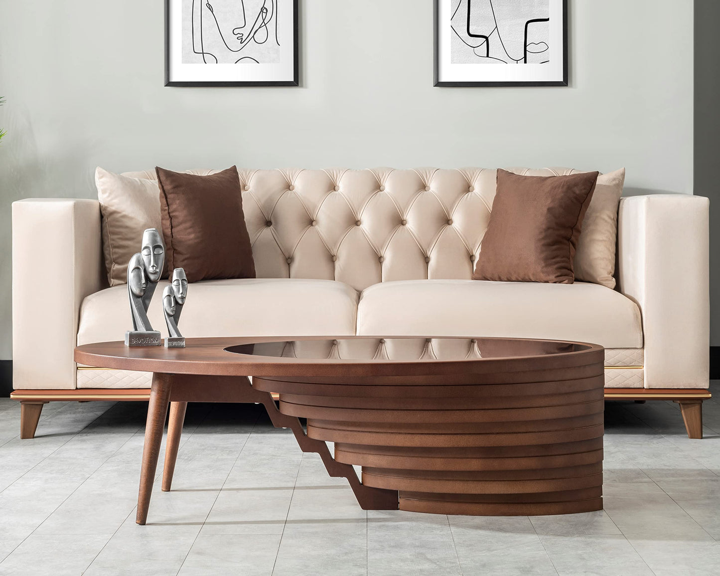 Papella Design Natural Walnut Veneer Coffee Table – Glass Top, Modern, Rustic, Industrial & Minimalist Design for Living Room Decor | Designer Center Table, Home Decor, Living Room Furniture.