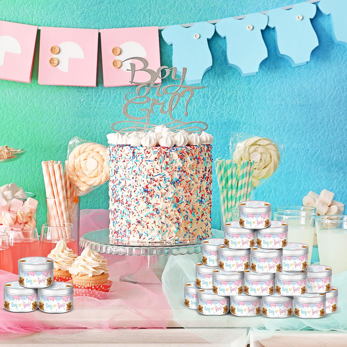 MTLEE 24 Pcs Gender Reveal Bear Baby Shower Party Favors Candles Lavender Scented Baby Shower Favors for Guests Rustic Tealights Candles Gender Reveal Return Gifts (1.2 oz, Blue and Pink)