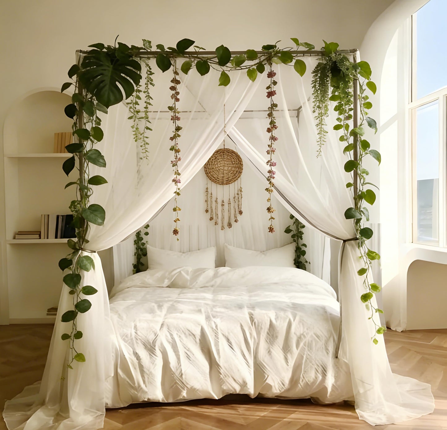 KEVIDA Queen Size Canopy Bed Frame, Stainless Steel Bed Post Poles with Aluminum Connectors Thicken Canopy for Wood or Metal Beds Bedroom Decor