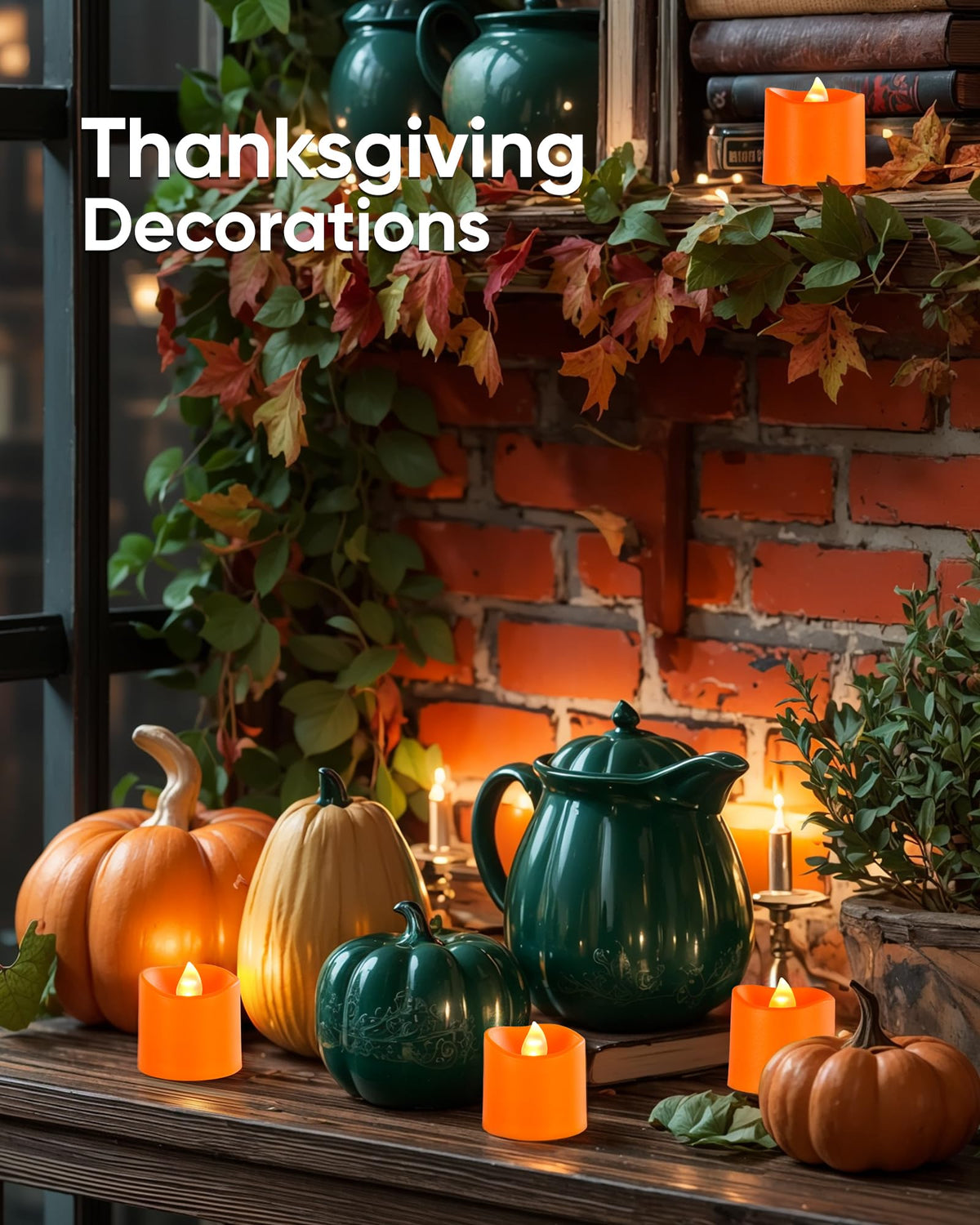 Homemory 24Pack 400+Hour Remote Control Flameless Candles, 2/4/6/8H Timer Led Votive Candles, Battery Operated Tea Lights for Wedding Table Centerpiece, Holidays, Halloween Pumpkins-Orange