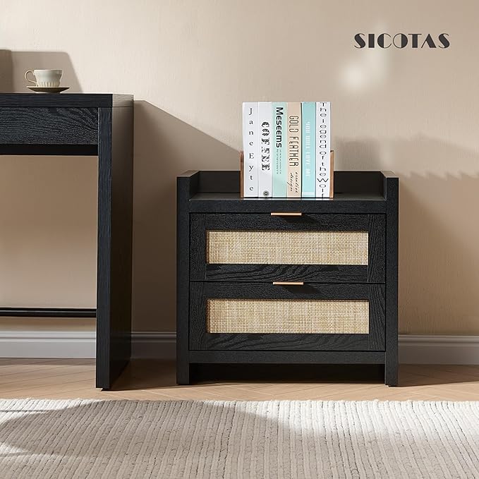 SICOTAS Black Nightstands Set of 2 Bed Side Table