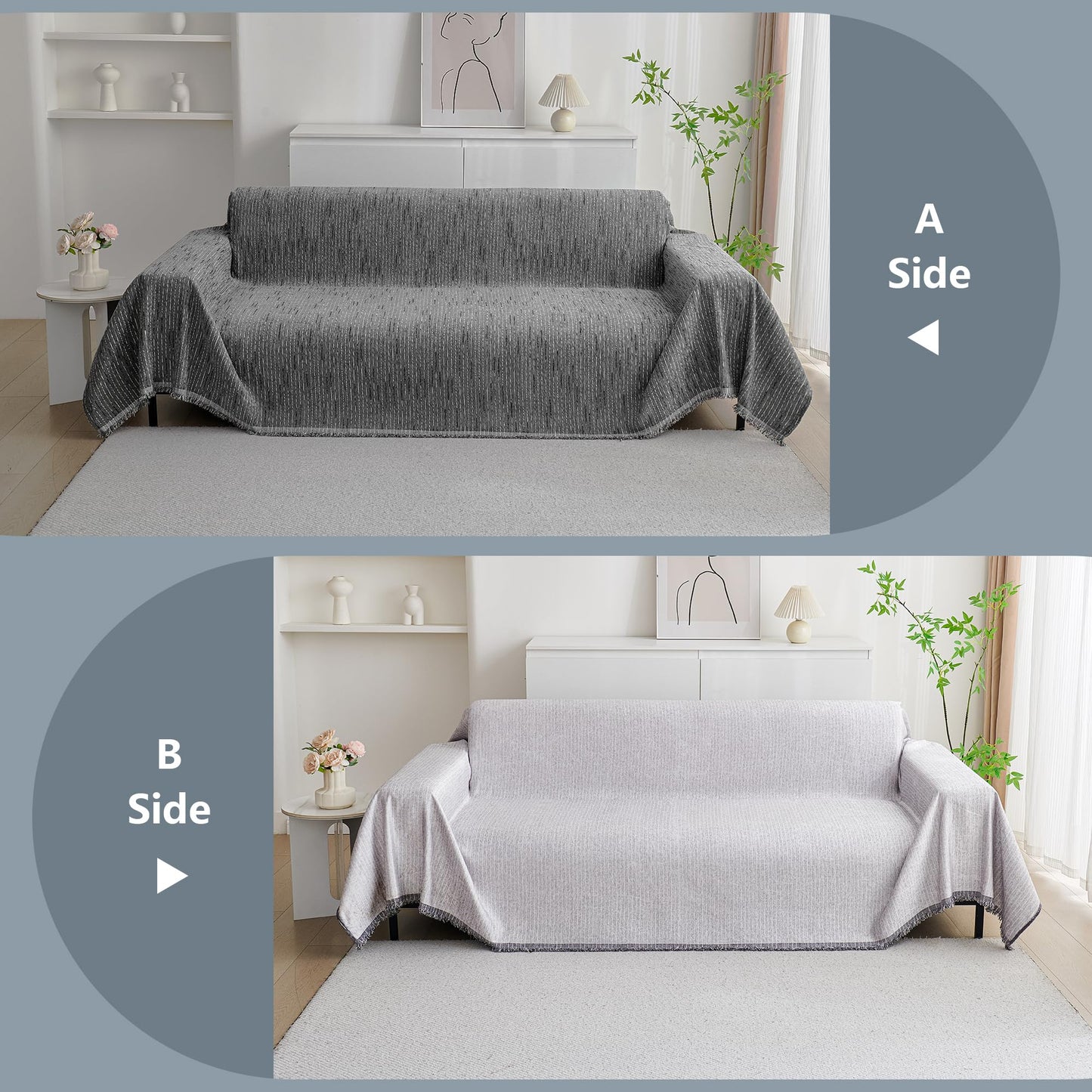 MYSKY HOME Couch Covers for Sofa, Dog Couch Cover Protector, Dark Grey Lines Sofa Covers for Sectional L Shape, Pets Couch Throw Cover Washable Durable Large Couch Cover for Dogs, Cats, 91"X118"