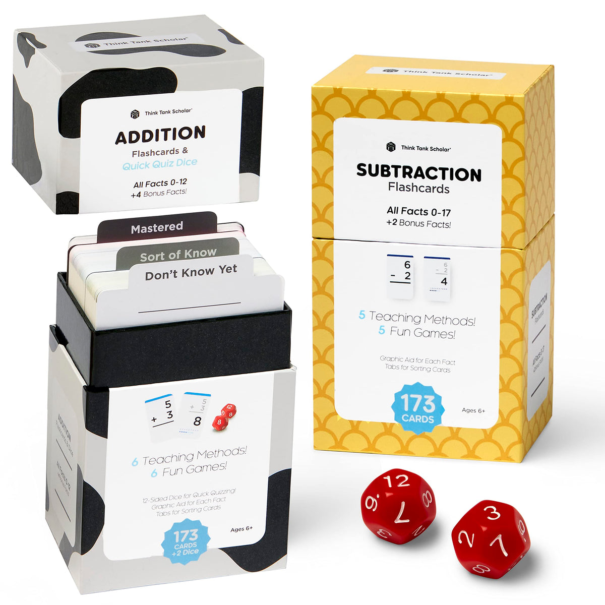 Think Tank Scholar 346 Addition and Subtraction Flash Cards Set (Award Winning) All Facts Color Coded, for Kids in Kindergarten, 1st, 2nd, 3rd Grade Class or Homeschool - Games & Chart