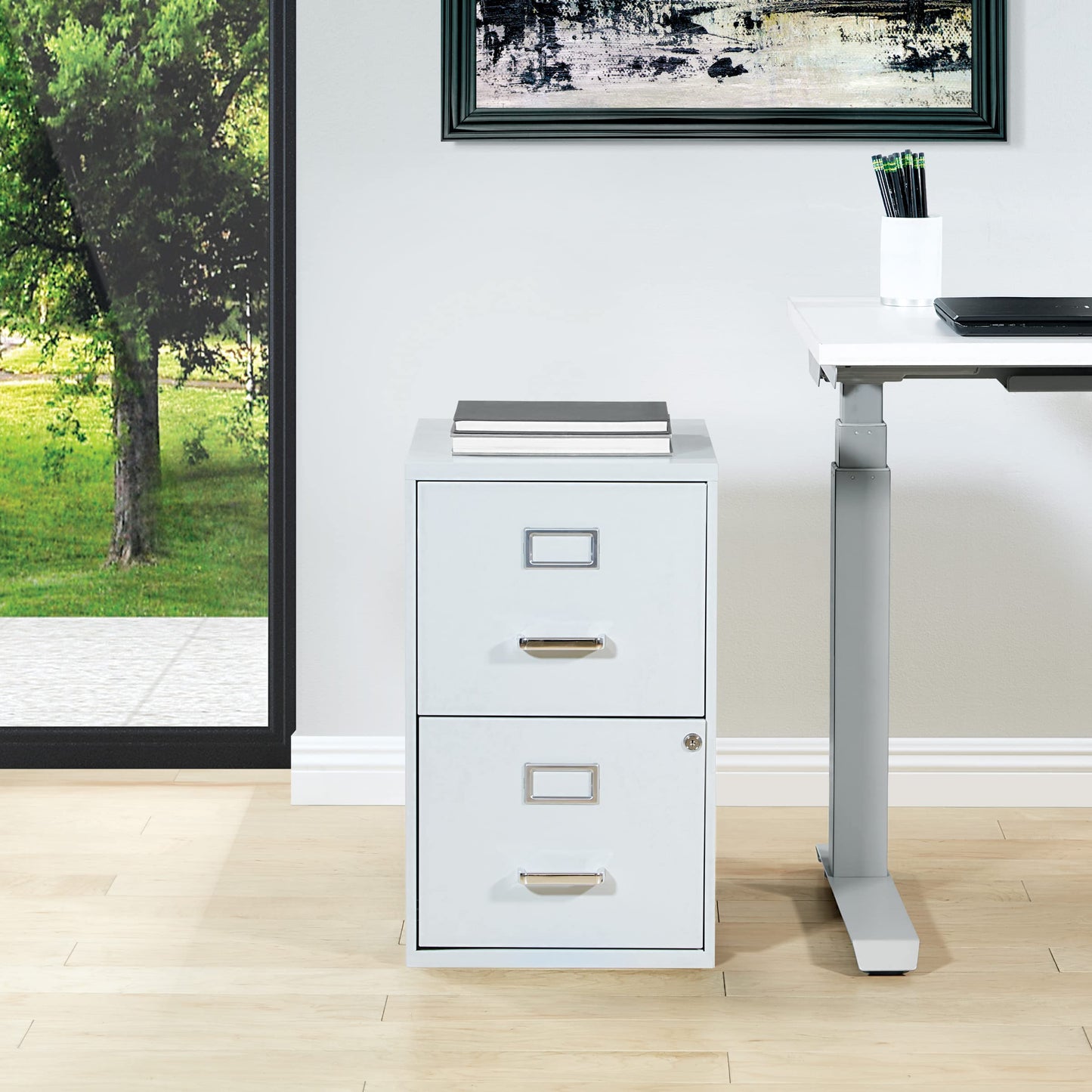 OSP Home Furnishings 2 Drawer Locking Metal File Cabinet, Grey