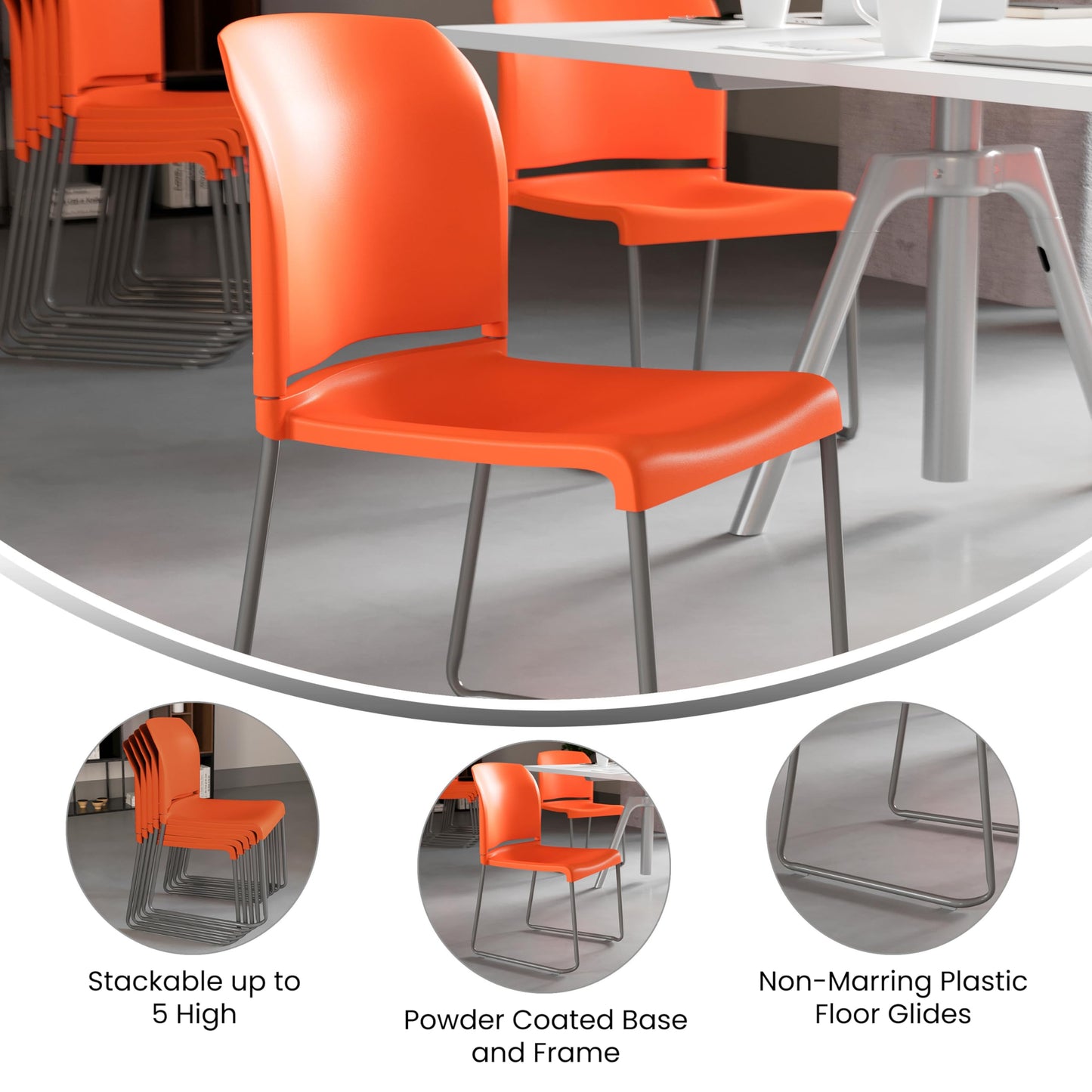 Flash Furniture Hercules Series Contoured Stacking Chairs for Waiting Rooms and Offices, Ergonomic Lobby Chairs with Curved Back, Set of 5, Orange