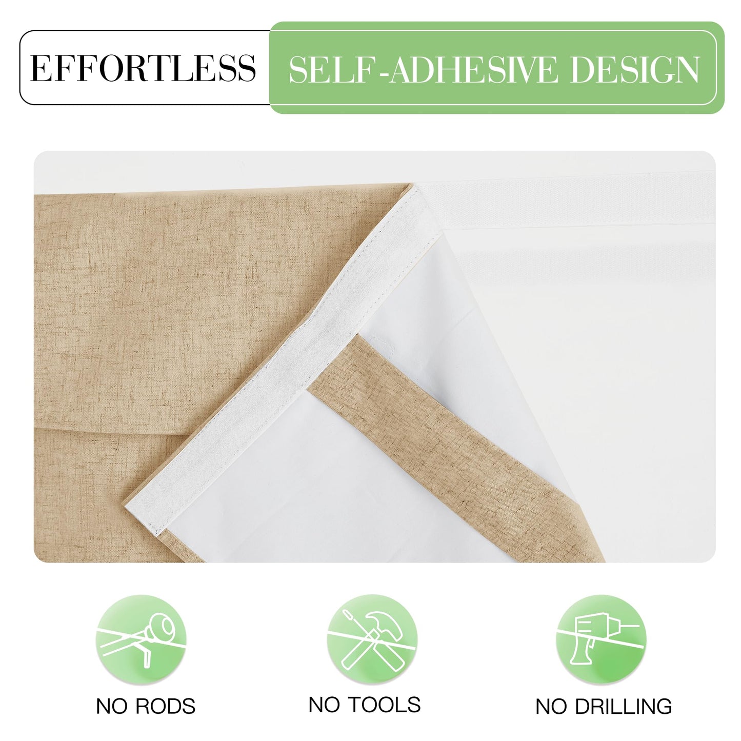 KGORGE Classroom Door Window Curtain, 100% Blackout Total Privacy Linen Blended French Door Curtain Effortless Self-Ahensive Window Blinds for Clinic Hospital, W12 x L40 inch, Camel, 1 Panel