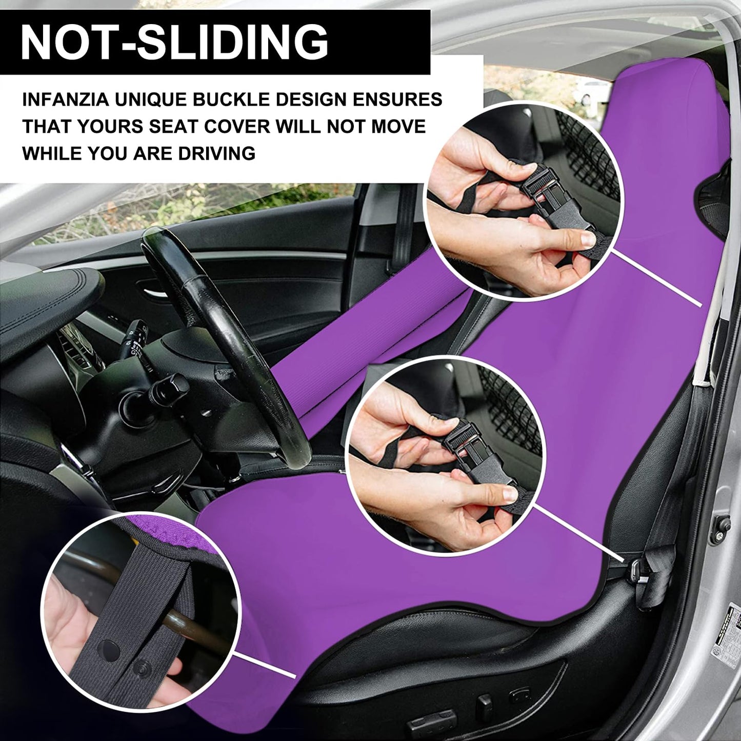 INFANZIA Premium Waterproof Seat Cover Towel Protector Neoprene Universal Fit, Upgraded 100% Washable & Removable Non-Slip Sweat Carseat Towel Covers, Perfect for Gym/Yoga/Workout（Purple,2PCS