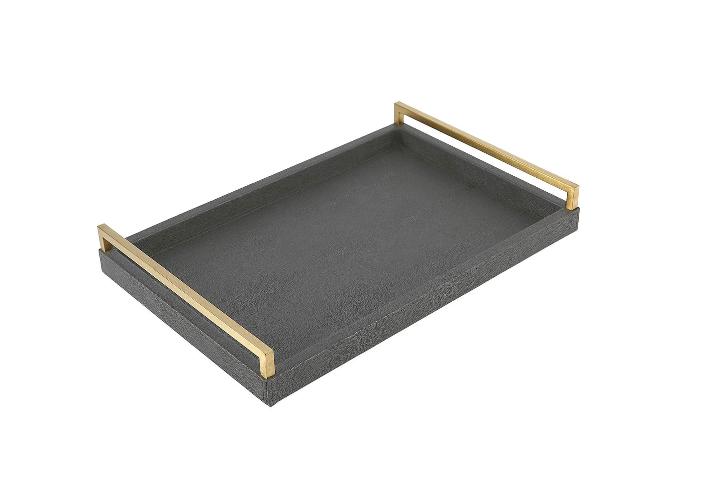 WV 17.8 * 11.8" Grey Shagreen Large Serving Tray with Brushed Gold Handle,Faux Leather Home Decorative Tray, Coffee Table Tray for Living Room, Dinning, Vanity （Grey