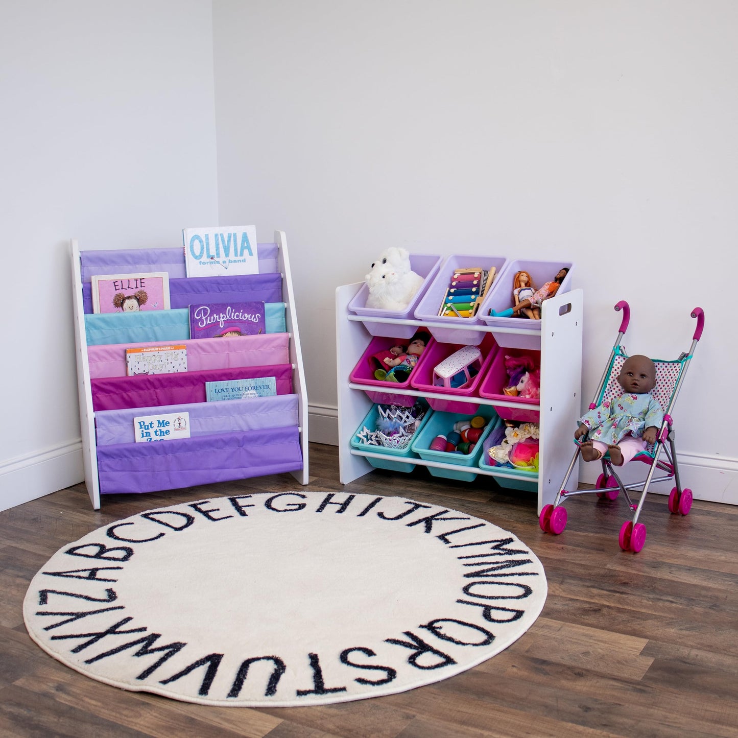 Humble Crew Kids Bookshelf, 6-Tier Front-Facing Book Display Organizer, Montessori Toddler Bookcase for Playroom, Bedroom & Reading Corner, White/Pink/Purple/Aqua