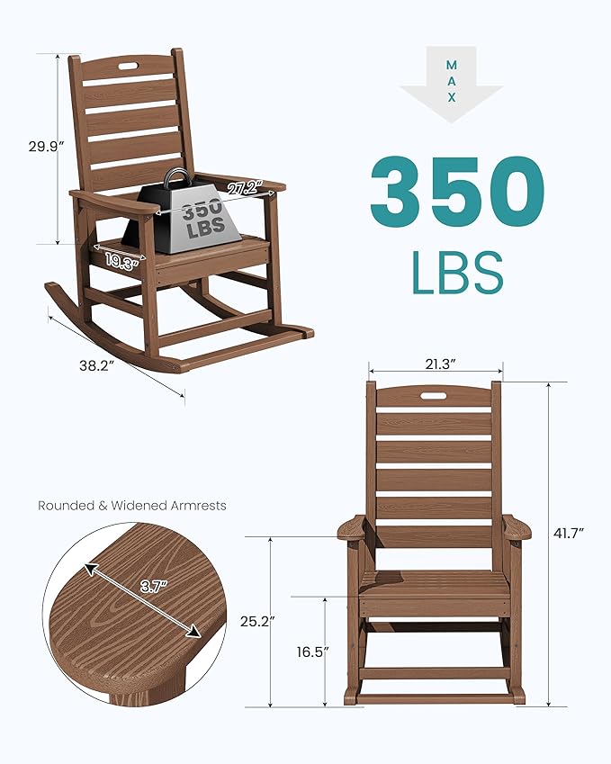 SERWALL Outdoor Rocking Chair, Oversized Rocking Chair