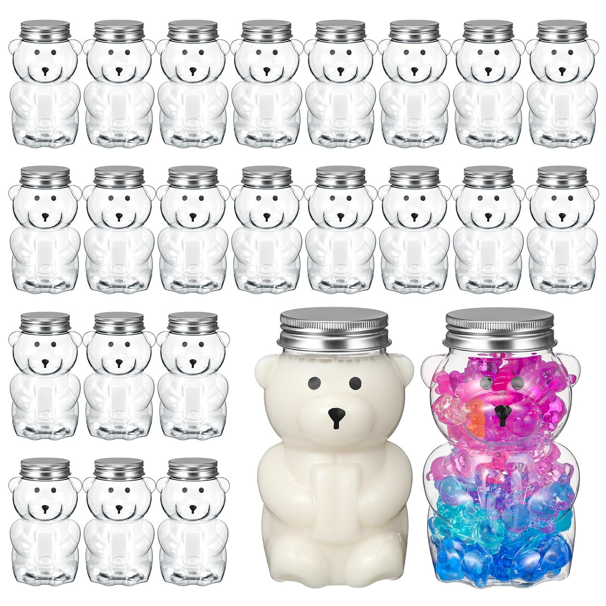 Mumufy 24 Pcs Bear Plastic Jar Empty Bear Shaped Bottle Large Capacity Candy Milk Tea Drinks Container for Making Candy Gifts DIY Decoration(12 oz)