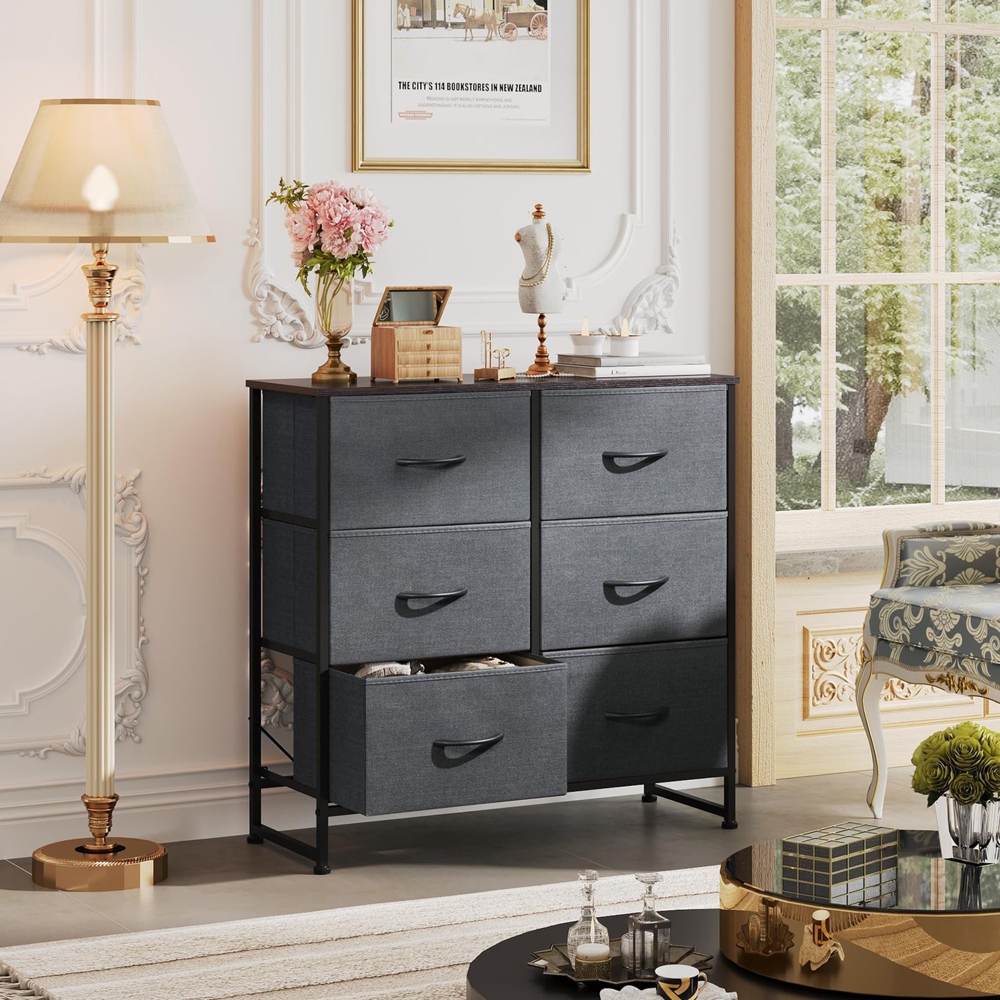 WLIVE Dresser for Bedroom with 6 Drawers, Closet Dresser with Fabric Bins, Chest of Drawers for Closet, Living Room, Hallway, Dark Grey