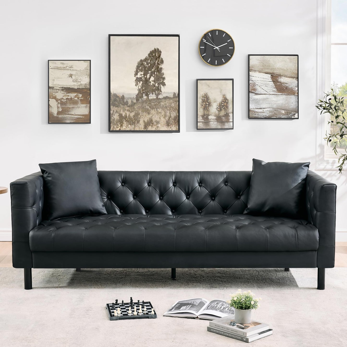 GarveeTech Modern Leather Sofa 81", Chesterfield Style 3 Seater Couch with Deep Seat, Hand-Tufted Button Quilting, Vintage Couch for Living Room, Apartment, Office