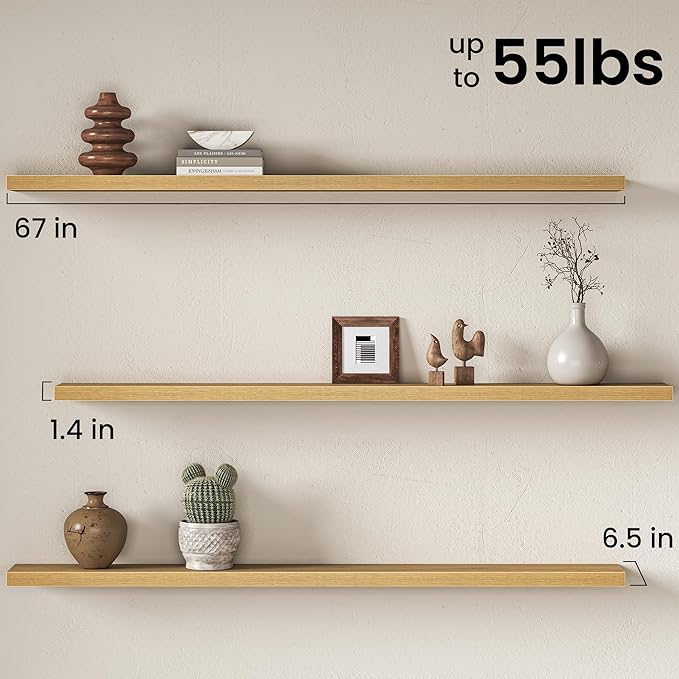 Fun Memories 67 Inch Fireplace Mantel Shelf, Deep Floating Shelves