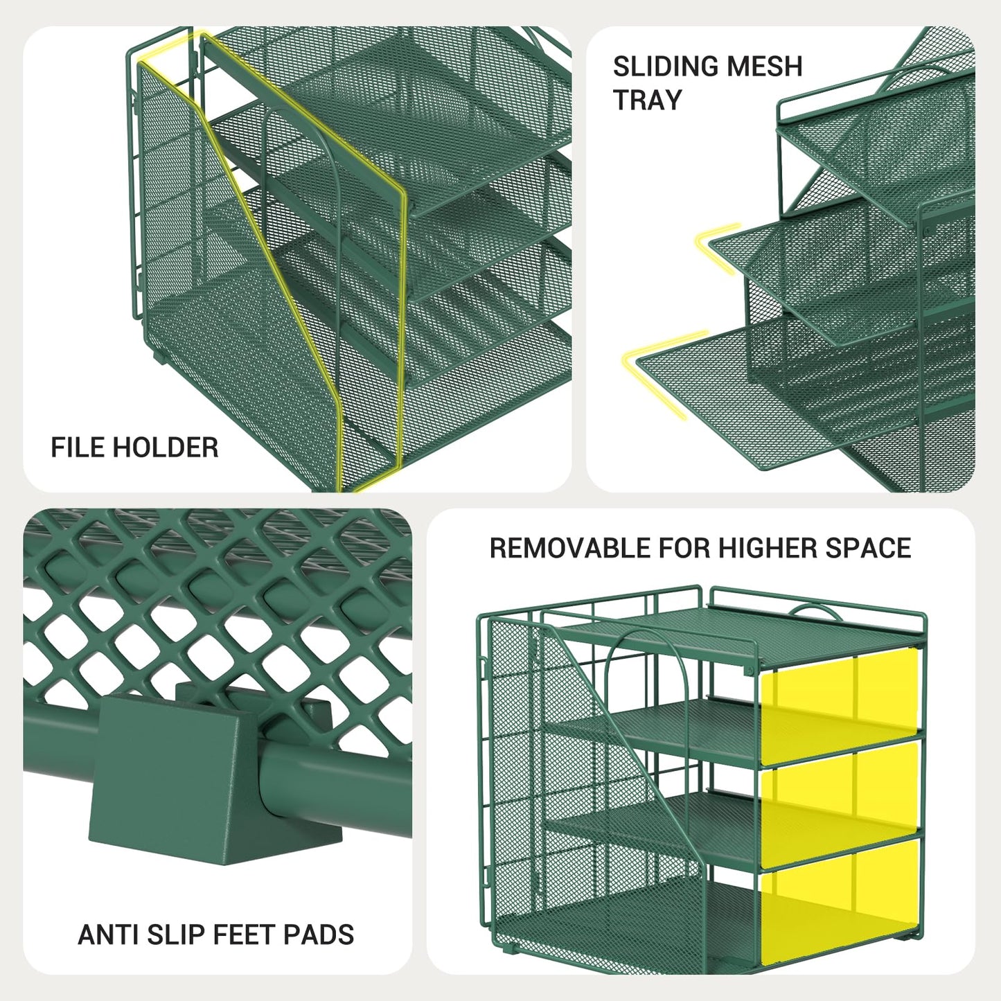 Becomrock Desk File Organizer and Accessories, 4-Tier Paper Organizer with Vertical File Holder, Office Desk Accessories & Workspace Organizers and Storage for Office Supplies (Green)