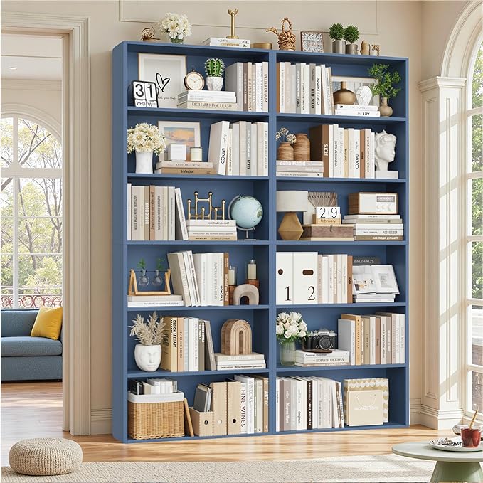FOTOSOK 6-Tier Open Bookcase and Bookshelf Set of 2, Freestanding Display