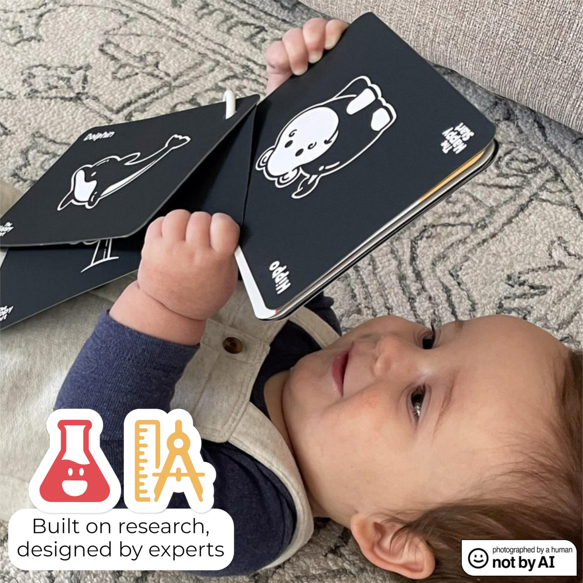 Happy Start High Contrast Baby Cards for Newborns - Black & White Cards, Water-Resistant, BPA-Free, Portable Educational Flashcards for Visual Stimulation, Award-Winning, Ages 0+(English & French)