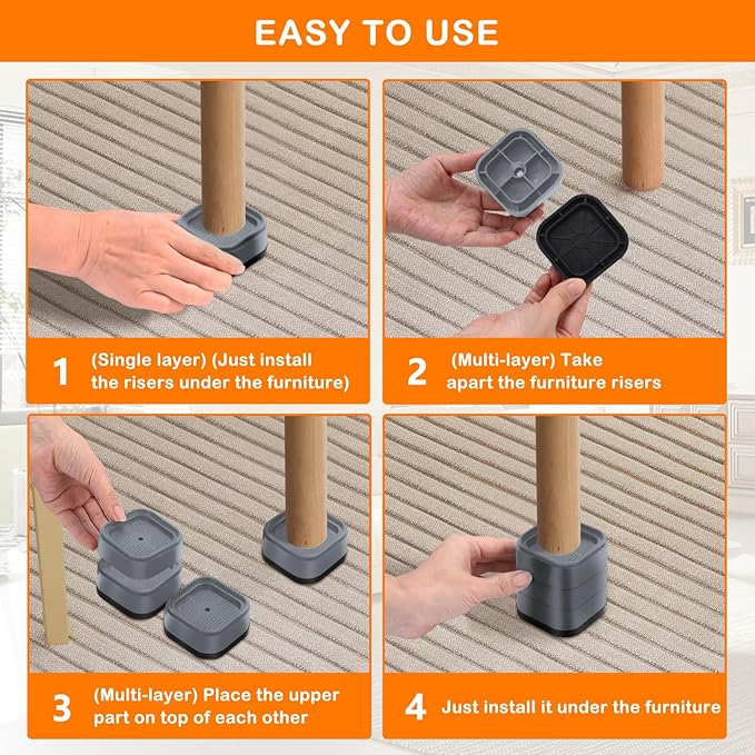 shouwuhho 24 Pack Furniture Risers Adjustable Bed Risers Heavy Duty Lifts
