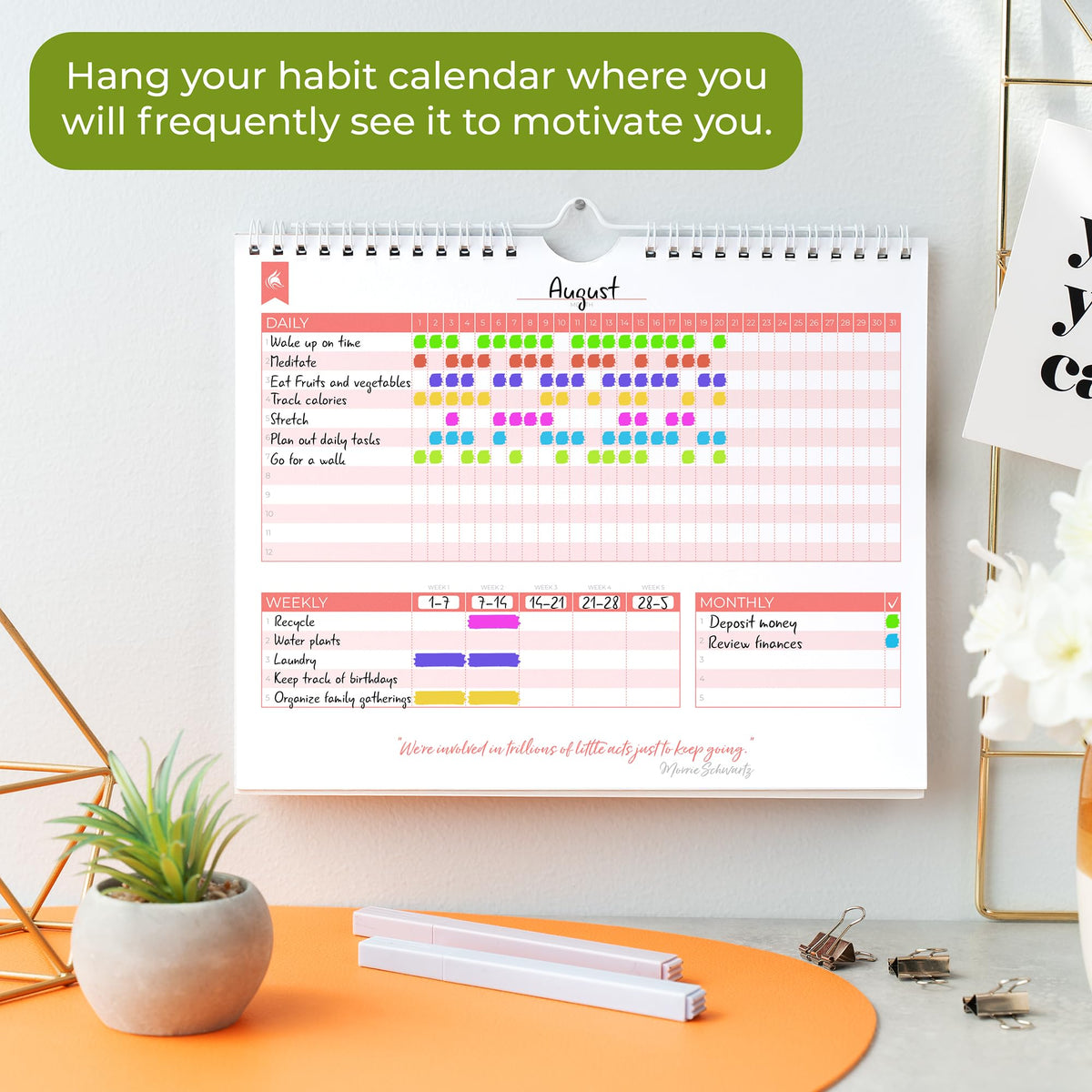 Clever Fox Habit Tracker Calendar – Inspirational Goal Tracker and Habit Calendar for Atomic Habits – Colorful Habit & Goal Planner Journal to Boost Productivity – 24 Months, 10″ x 8″ (Obsidian Green)