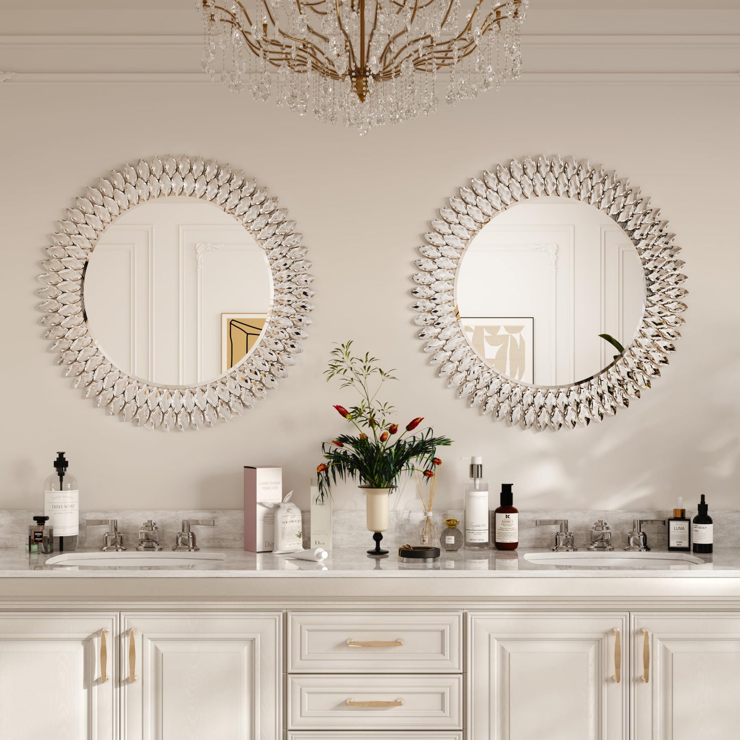 Kelly Miller 36" Jeweled Luxury Round Decorative Wall Mirror