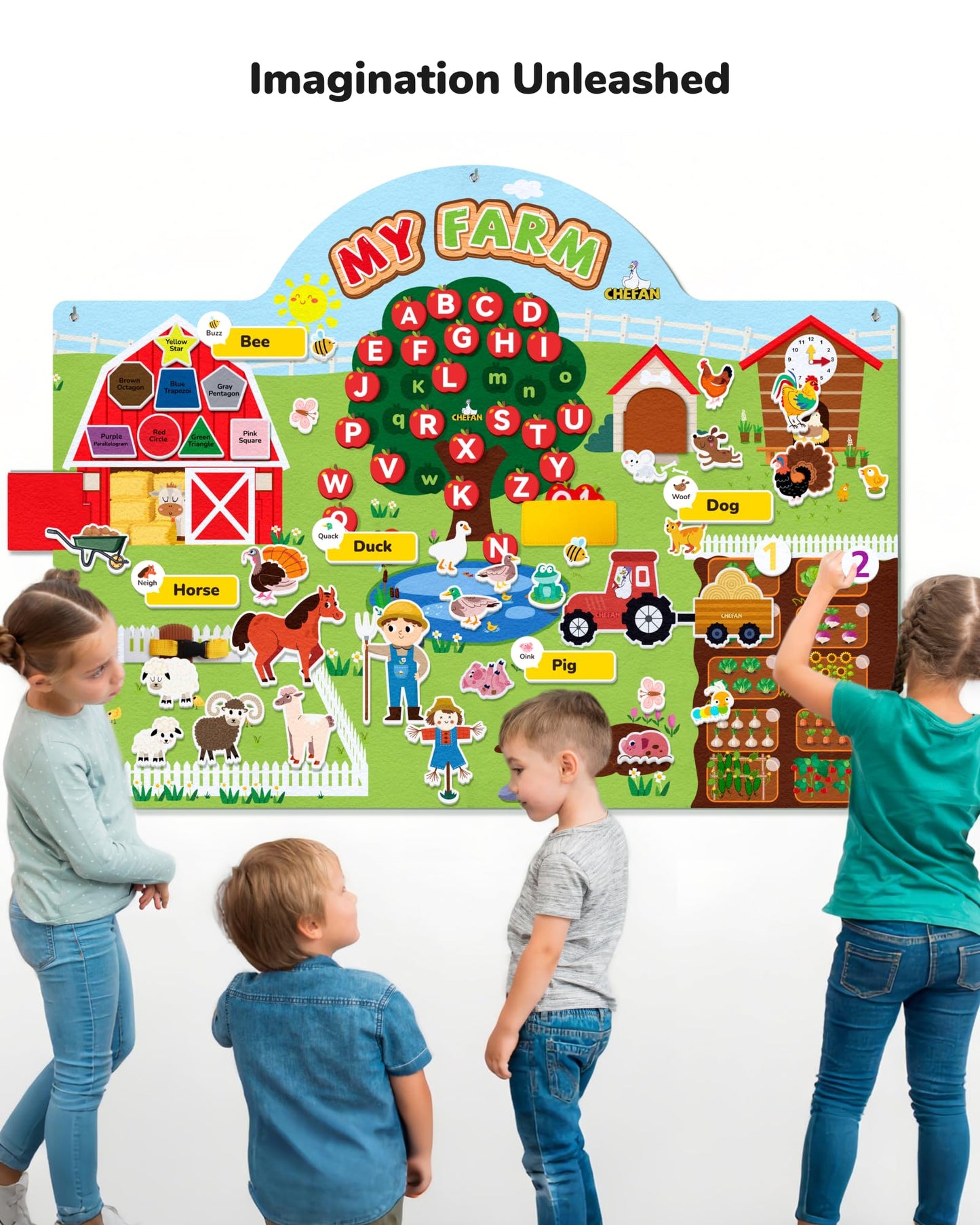 CHEFAN 99 Pcs Farm Animals Felt Story Board Set, 3.9 Ft Preschool Farmhouse Barnyard Theme Flannel Board Storytelling Early Learning, Interactive Wall Hanging Play Set for Toddlers Kids Children