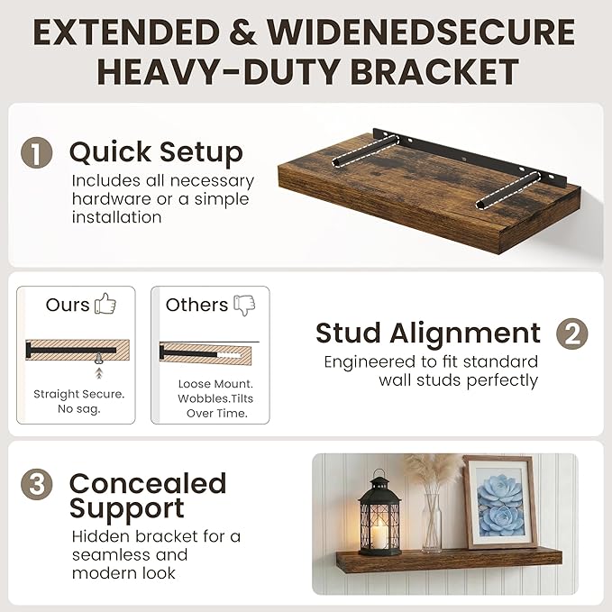 Dreamland 48 inch Floating Shelves, Rustic Wood Floating Wall Shelf