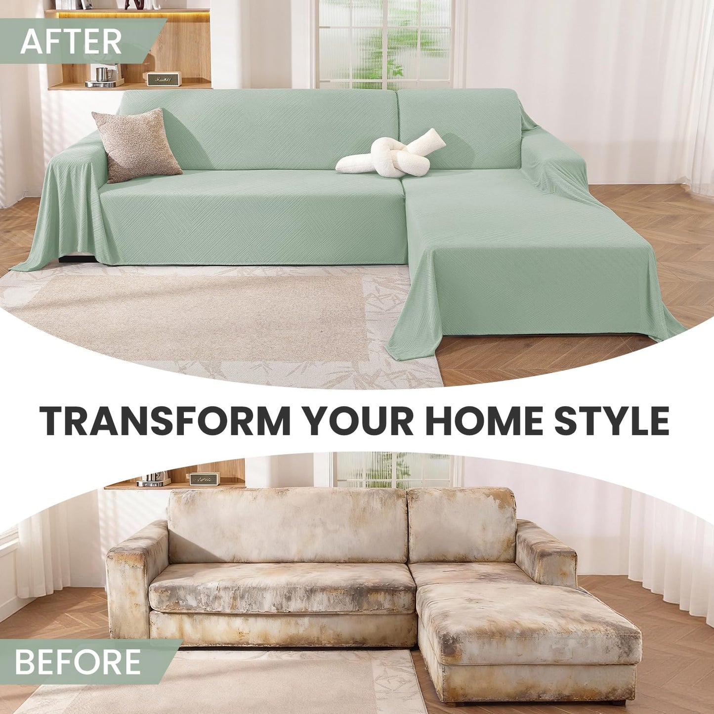 CYCMACO Sectional Couch Covers for Dogs 2 Pieces, Pet Couch Covers for Sectional Sofa, Washable L Shaped Couch Cover, Couch Furniture Protector (X-Large: 78" x 110" + 78" x 118", Light Green)