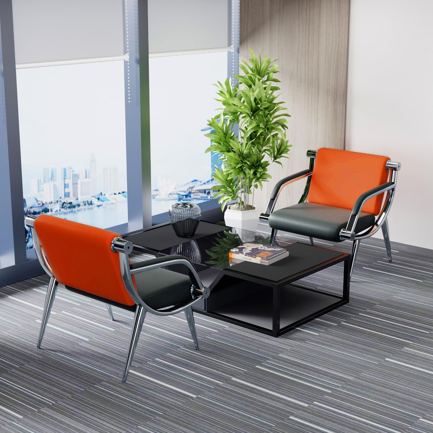 wonline Waiting Room Chair with Armrest PU Leather Office Furniture, Office Guest Seating Lobby Conference Reception Chairs for Airport Clinic Hospital Bank Salon Barber(Orange&Black)