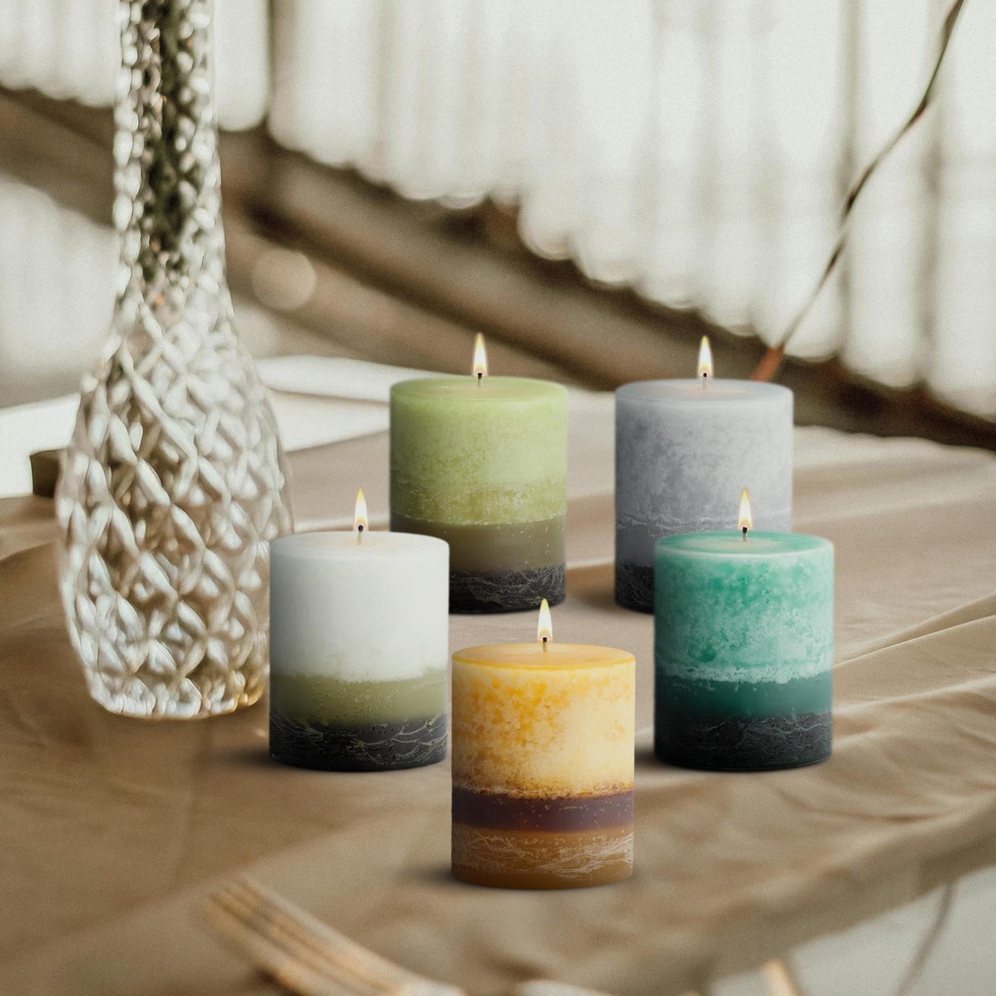 3x3 Scented Pillar Candle – Lotus, Soft Floral & Clean Spa Fragrance, Clean Burn Decorative Pillar Candle for Home Décor, Relaxation & Gifting