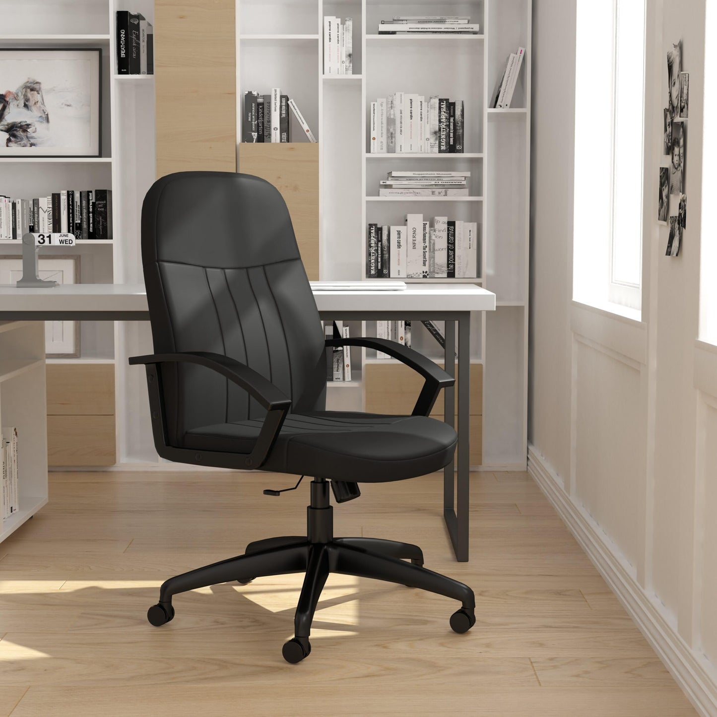 Boss Office Products Mid Back Fabric Managers Chair in Black, Black/Black (B8306-BK)
