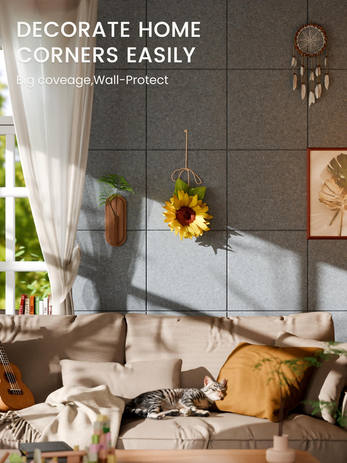Bumusty Large Cork Board 48" x 36" Alternative - 12 Pack Felt Wall Tiles with 70 Safe Removable Adhesive Tabs, 30 Pushpins, Cork Boards for Walls Pin Board Bulletin Board Office Decor (Blue Gray)