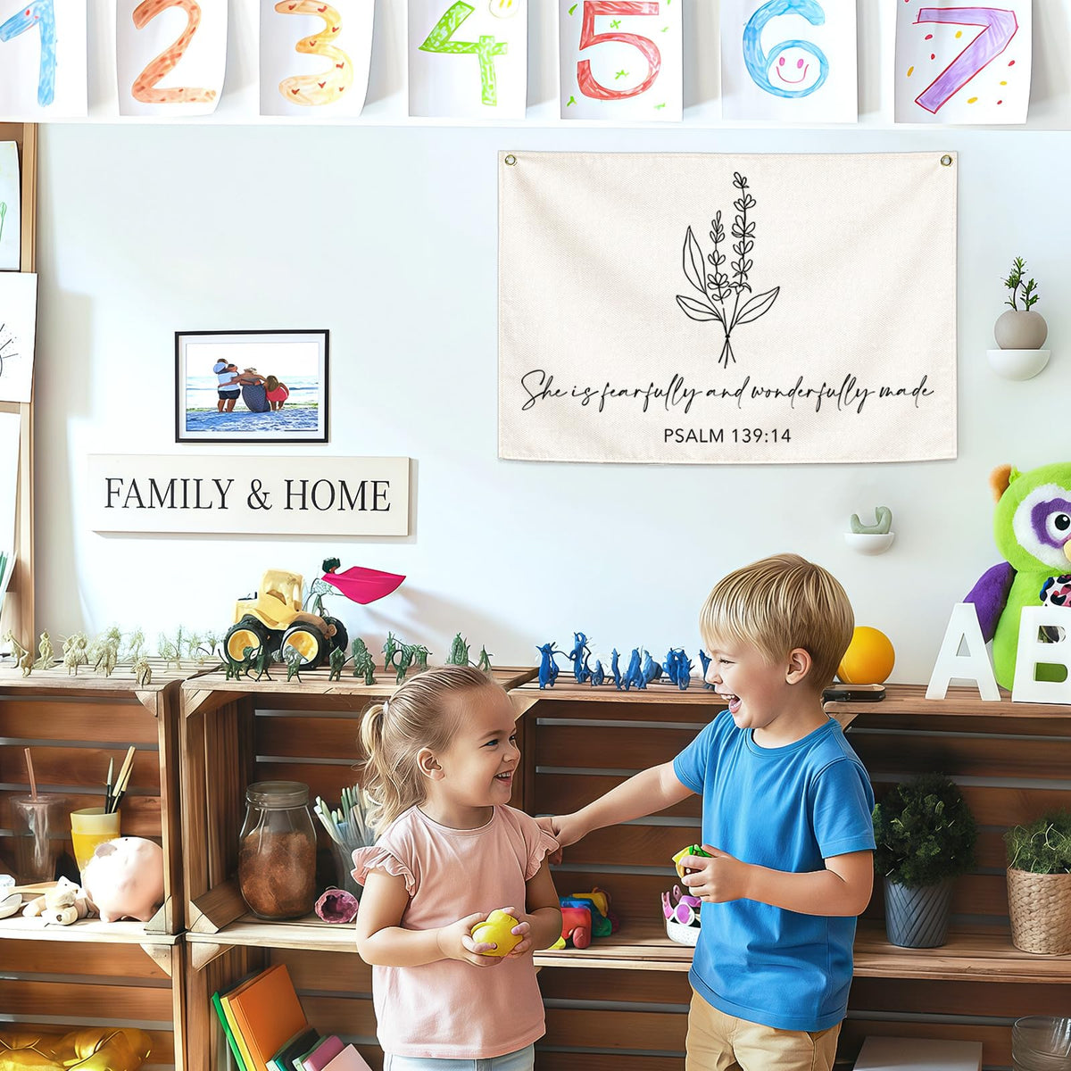 Nursery Scripture Bible Verse-Christian Botanical Decor-Rectangular Banner Flag Poster Wall Decor for Nursery,Bedroom,Playroom,Baby Kids Girl Boy Teen-Christmas Gift-28.5"L×20"W