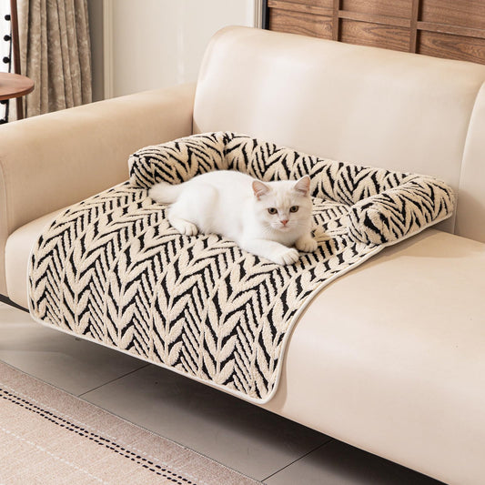 Calming Dog Bed Mats with Neck & Head Support, Soft Flannel Pet Couch Bed for Small and Medium Dogs & Cats, Pet Washable Couch Covers for Sofa