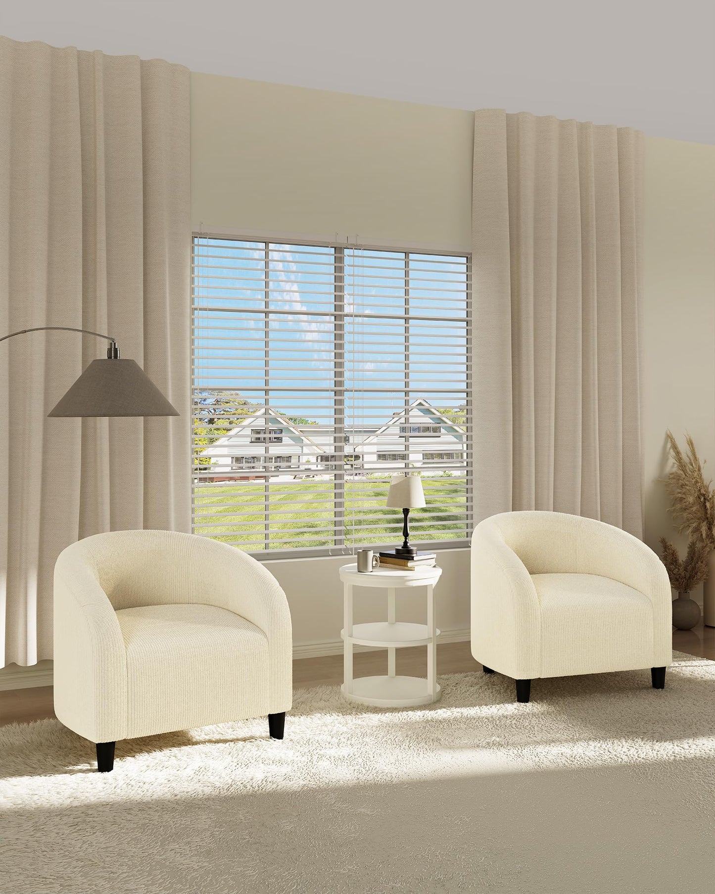 GarveeHome Accent Barrel Chair Set of 2 Corduroy Club Chair Elegant Armchair Cozy Backrest for Living Room Bedroom Reception Room Office(Beige)