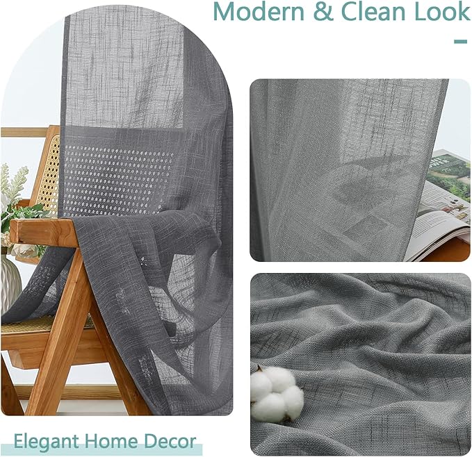 Chyhomenyc Charcoal Grey Semi Sheer Curtains 84 Inches Long 2 Panels Set