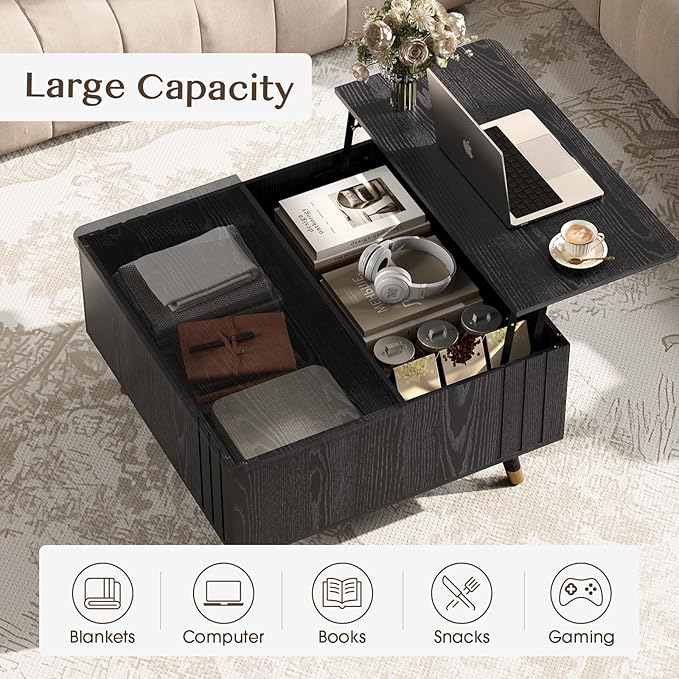 JOINICE Black Lift Top Coffee Table